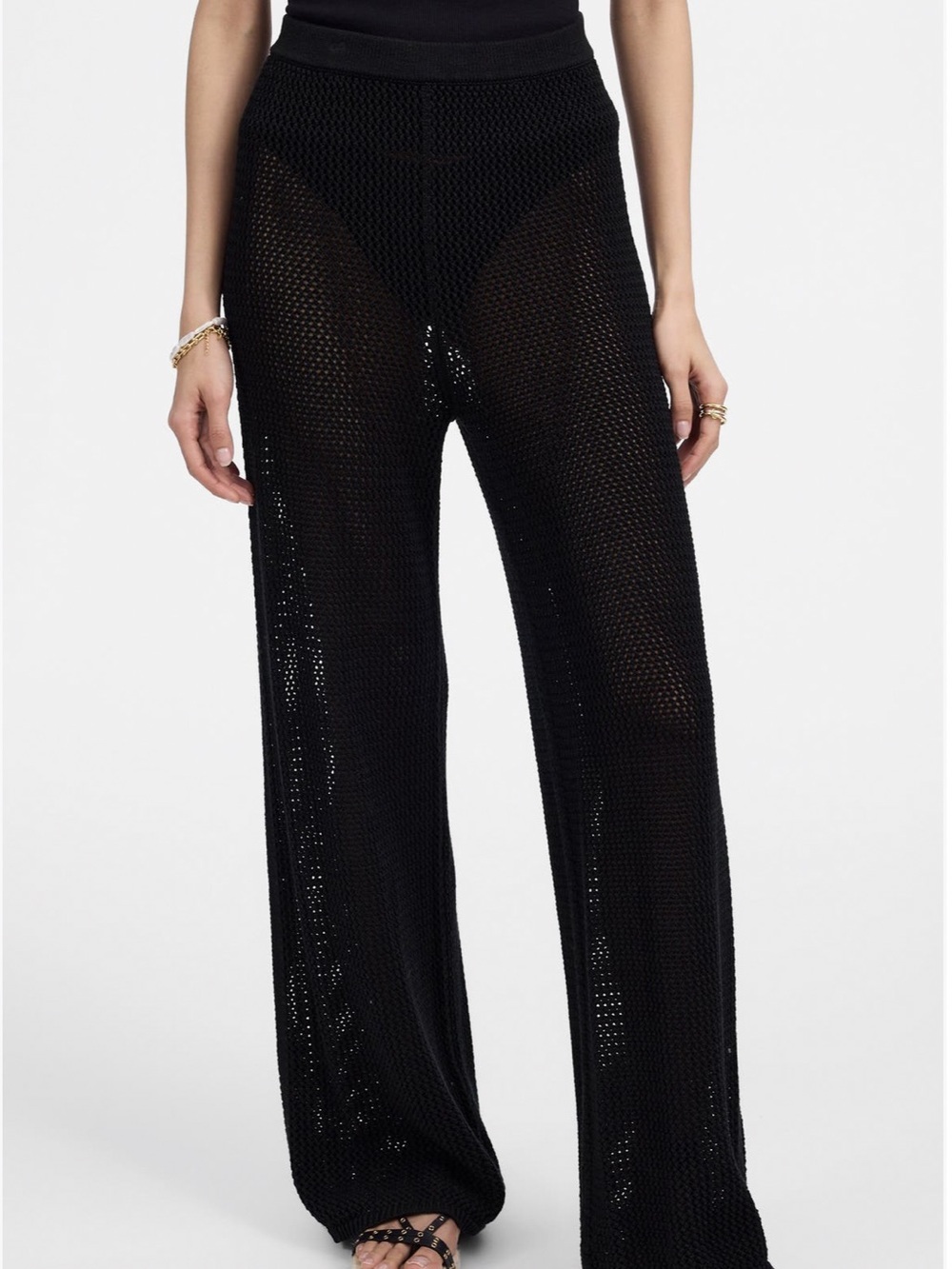 Madewell Black Crochet Wide-Leg Knit Pants